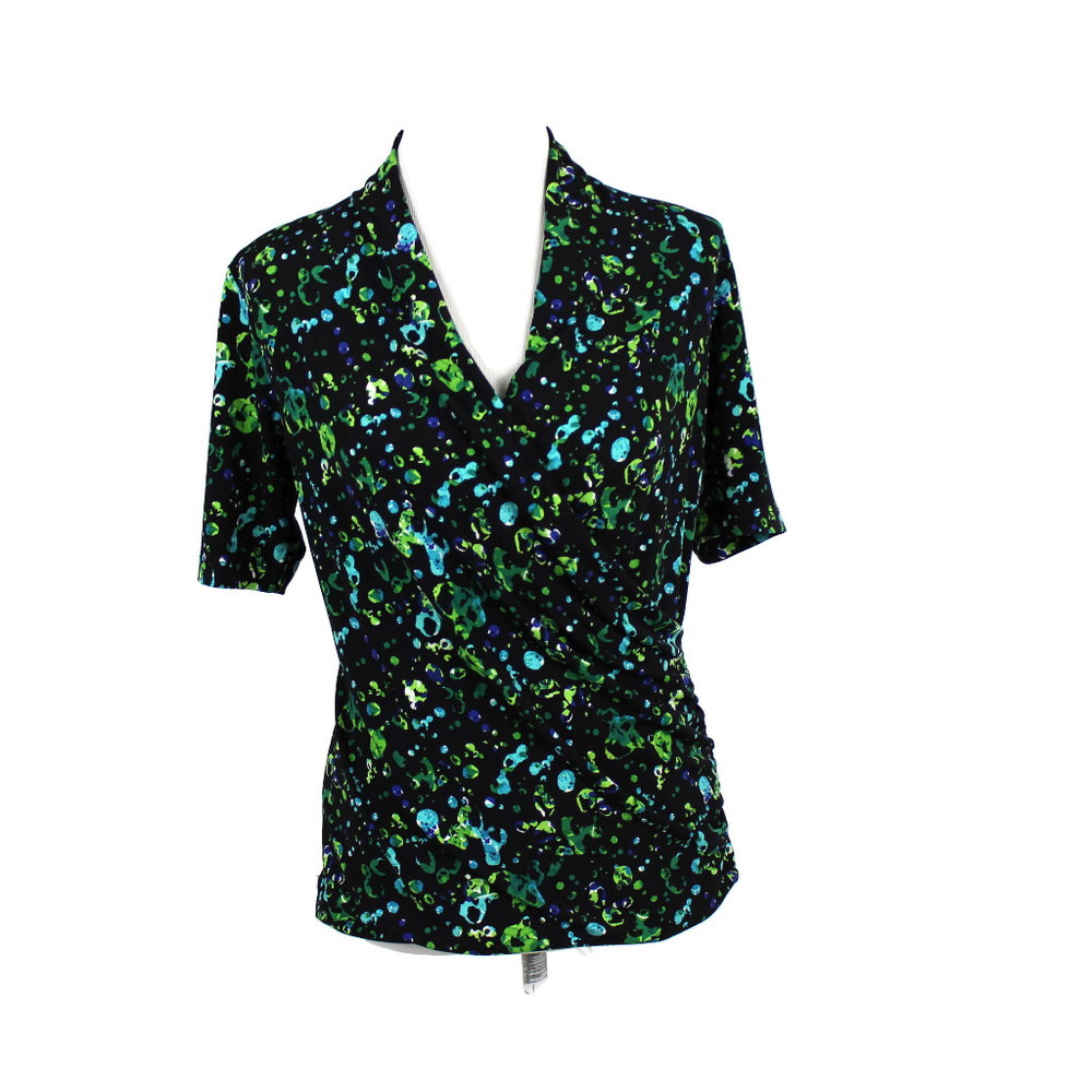 Chaus Medium Green Black Short Sleeve Wrap Top